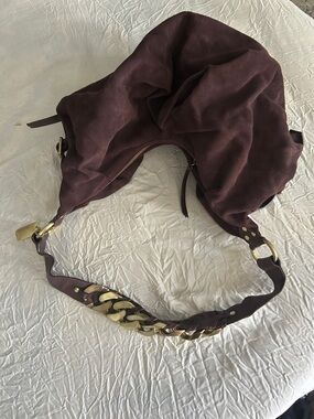 DKNY Plum Suede Chain-Trim Hobo Bag